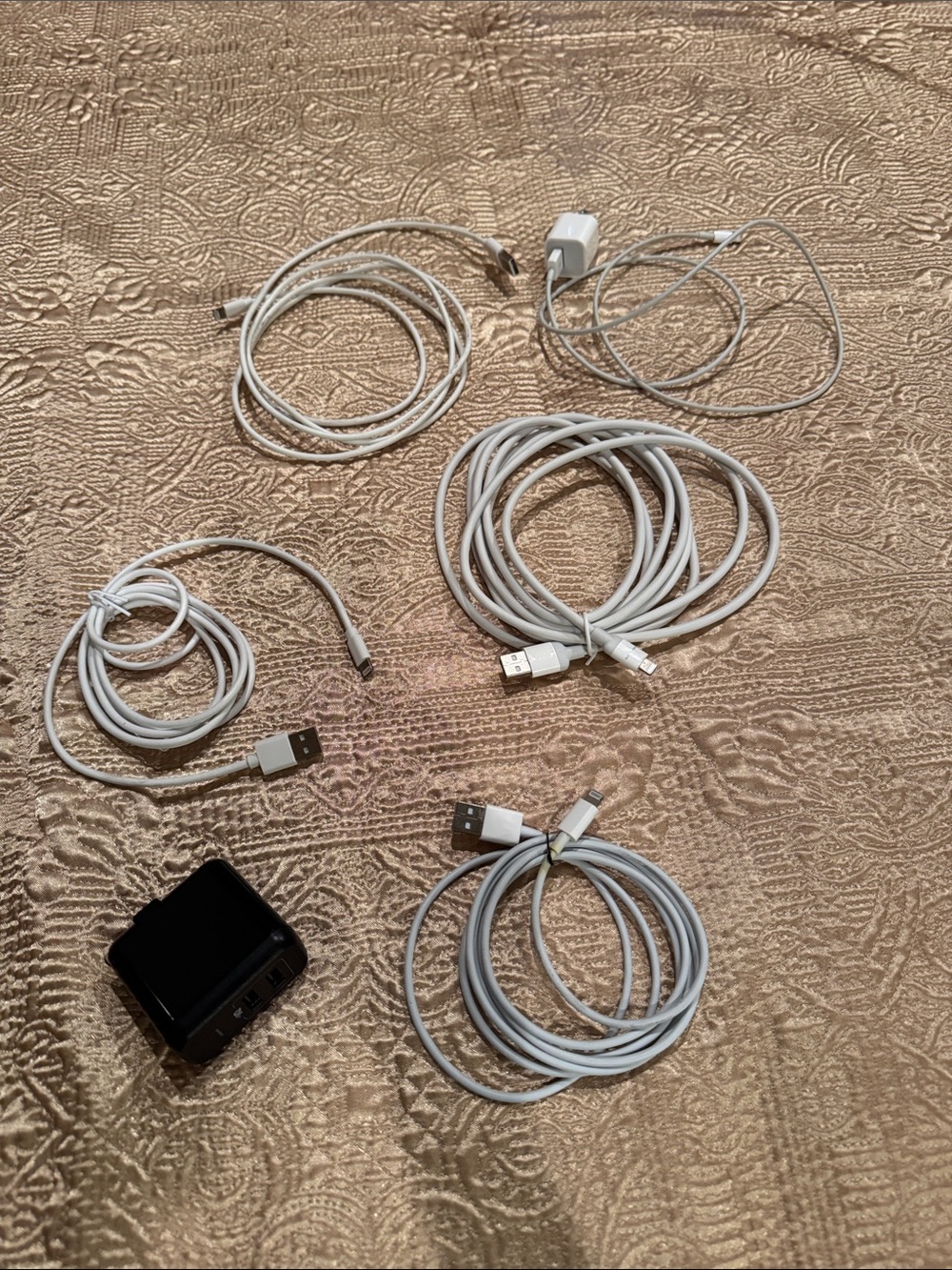 Apple White Charging Cables with Black Wall Adapter
